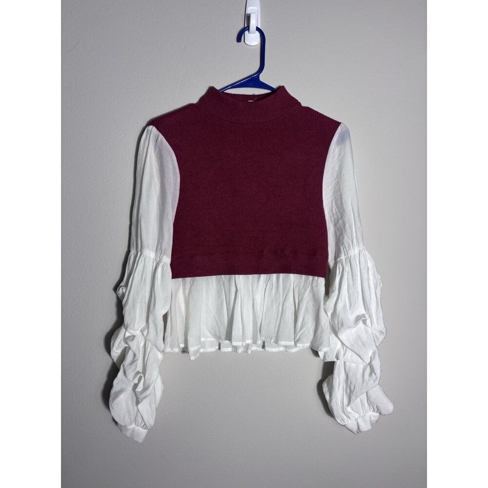 By Anthropologie Layered Sweater Vest Embroidered Sleeves Peplum Top Size S